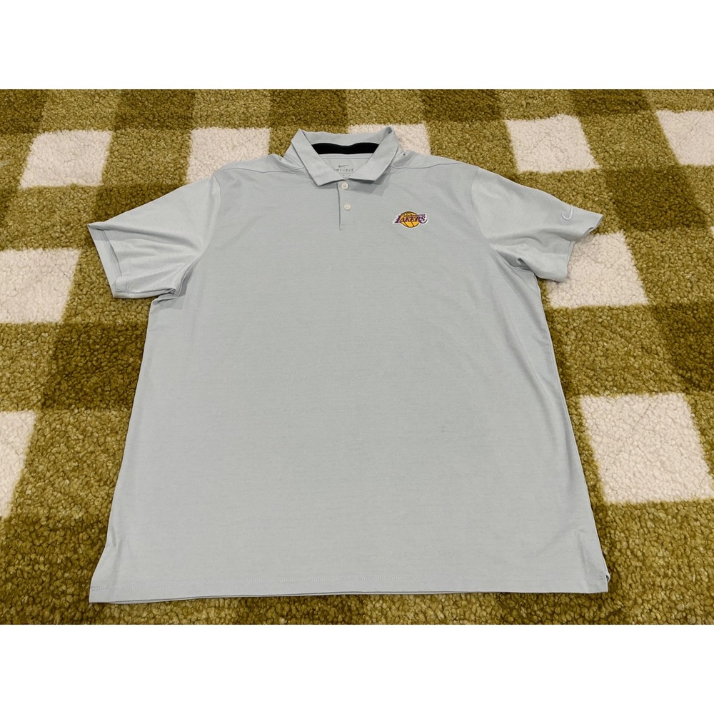Nike Dri-FIT Los Angeles Lakers Polo Shirt Mens XL Gray Short Sleeve NBA Golf
